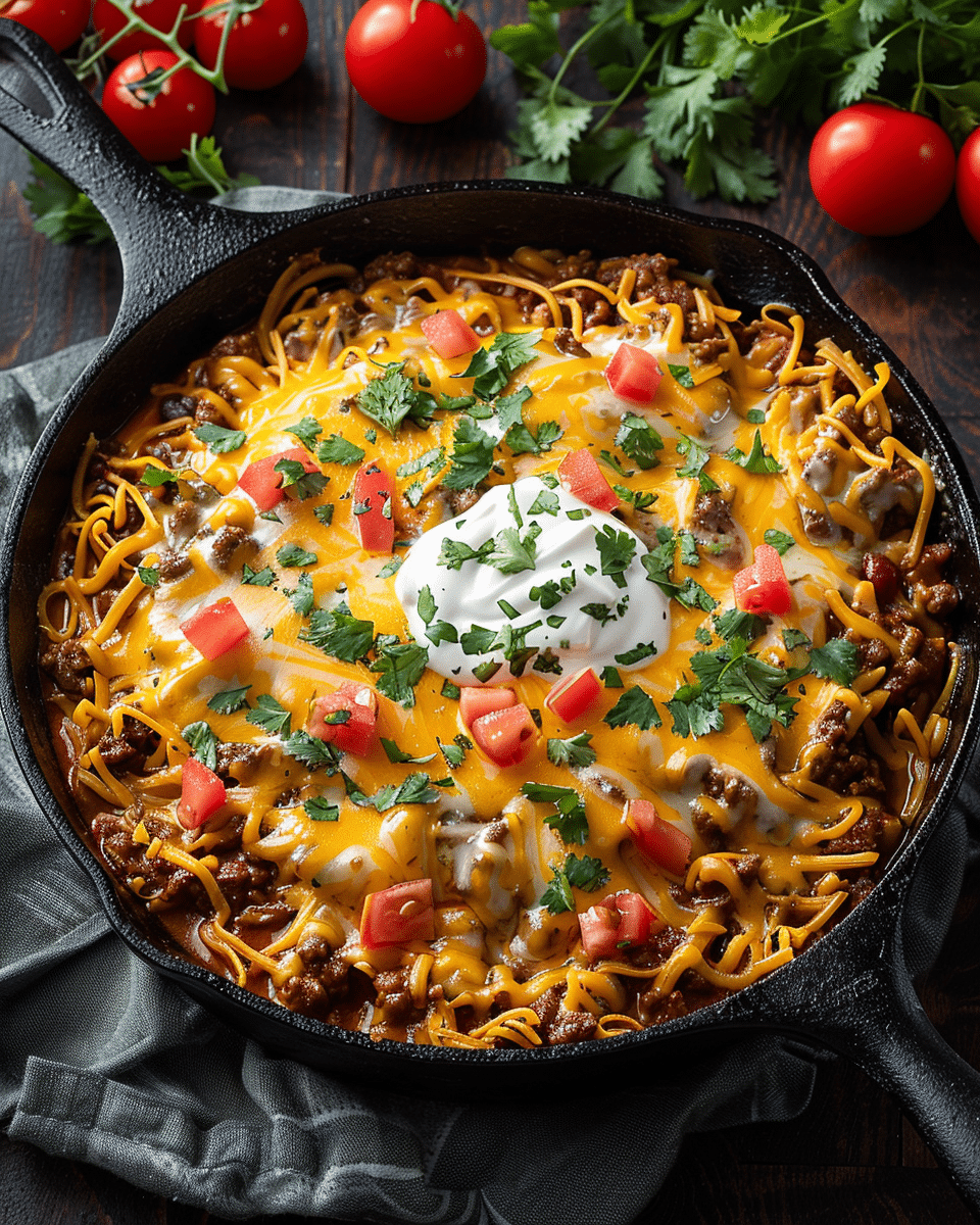 Beef Enchilada Fideo Skillet