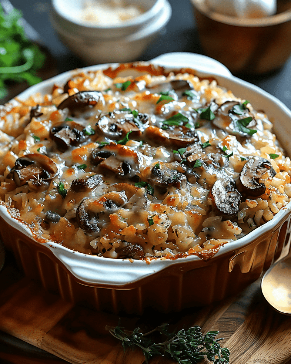 Ultimate Creamy Beef & Mushroom Rice Bake
