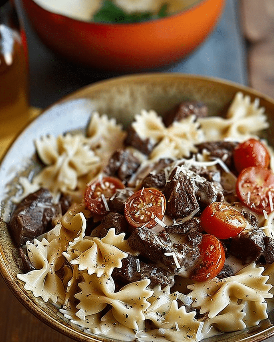 Creamy Beef & Bowtie Pasta