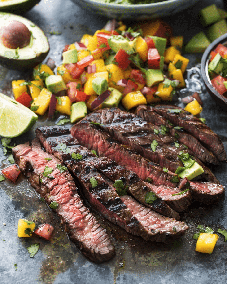 Grilled Flank Steak with Mango Avocado Salsa