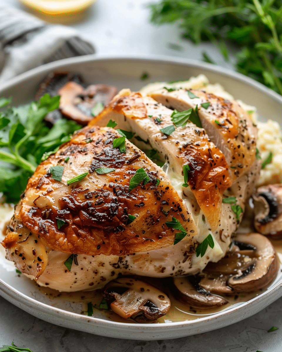 Cheesy Garlic Butter Mushroom Stuffed Chicken