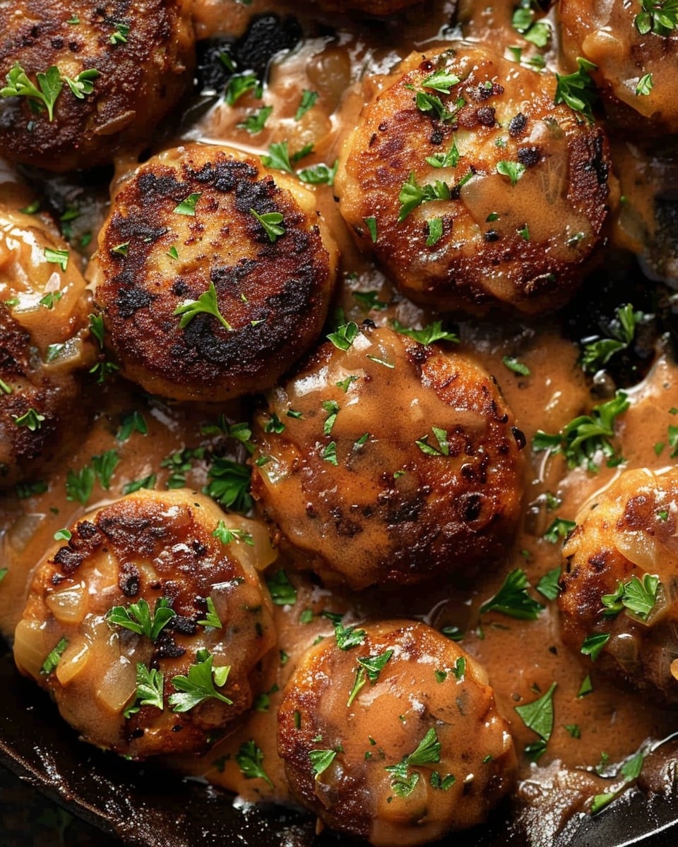 Mushroom Gravy Smothered Rissoles