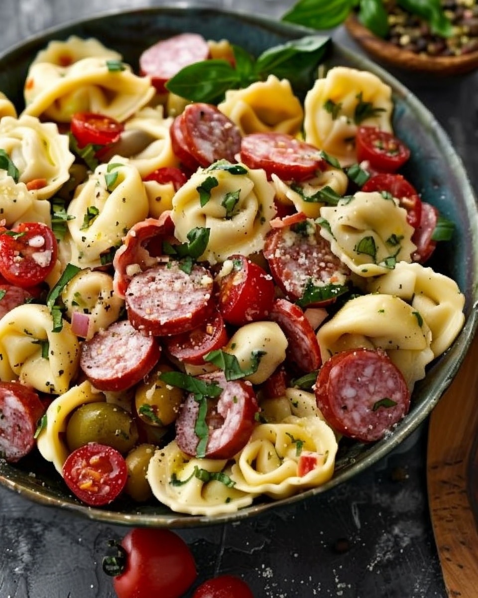 Salami Mozzarella Tortellini Pasta Salad