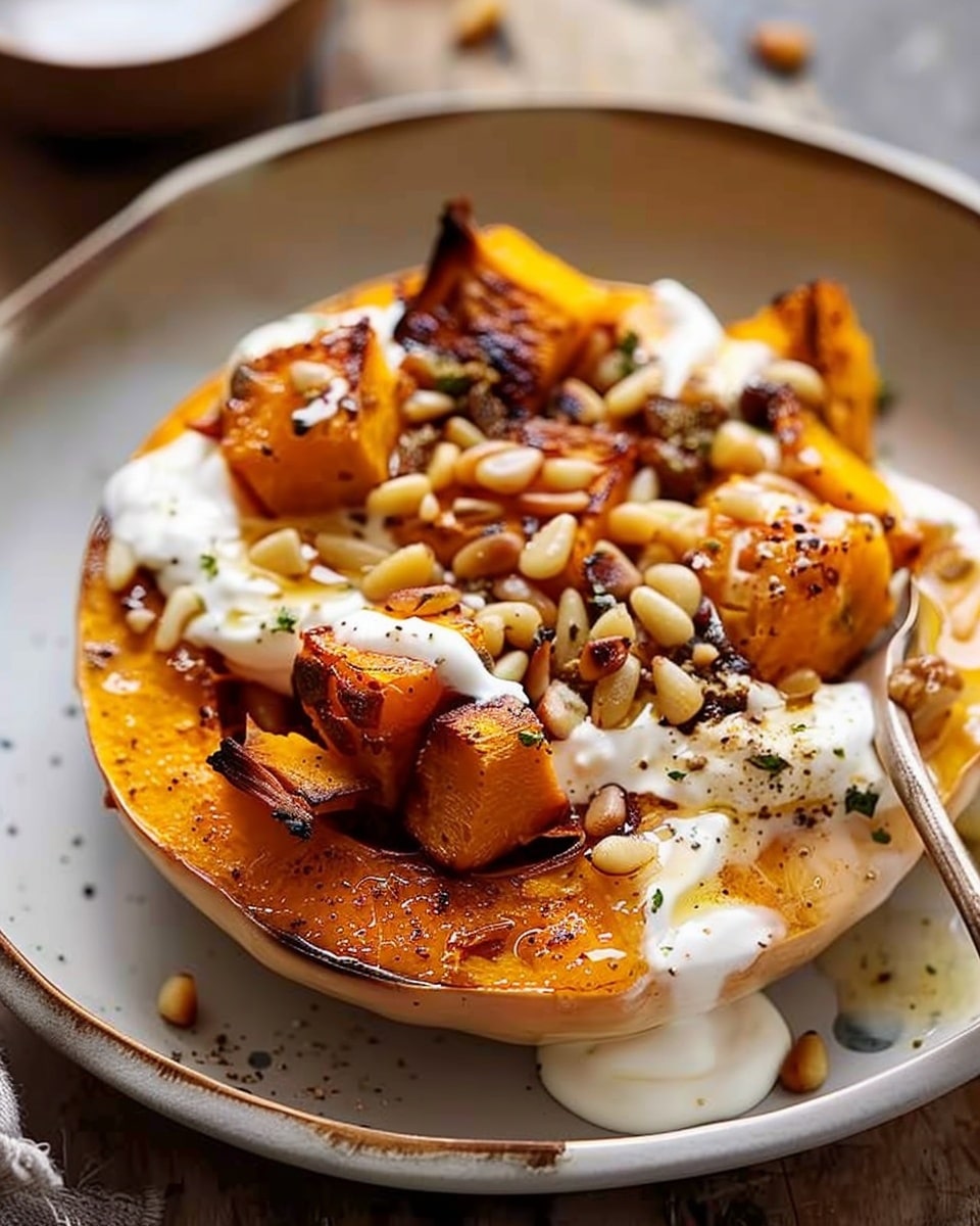 Roasted Pumpkin with Yogurt Sauce and Pine Nuts