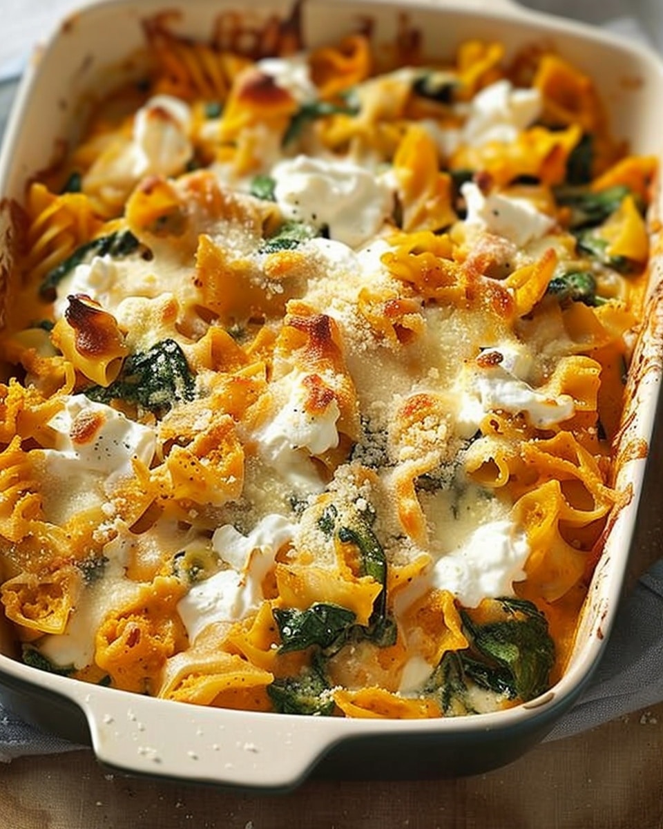3-Cheese Pumpkin Pasta Casserole with Spinach