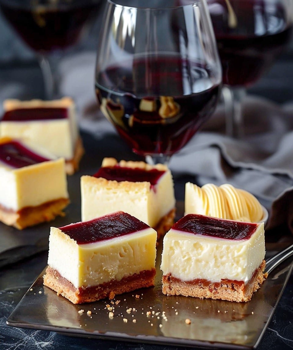 Cheesecake Bars with Wine Gelée
