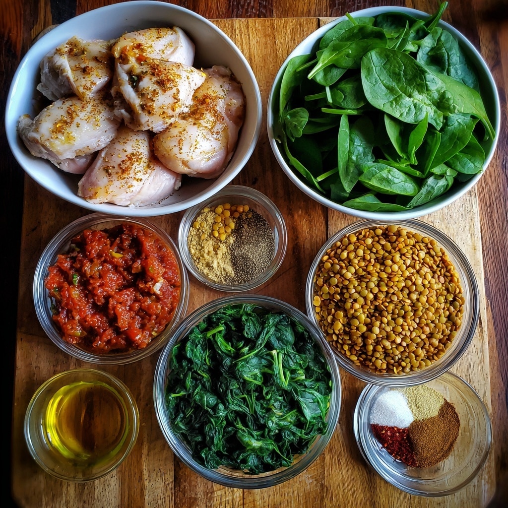 Curried Chicken Lentil and Rice Soup with Spinach