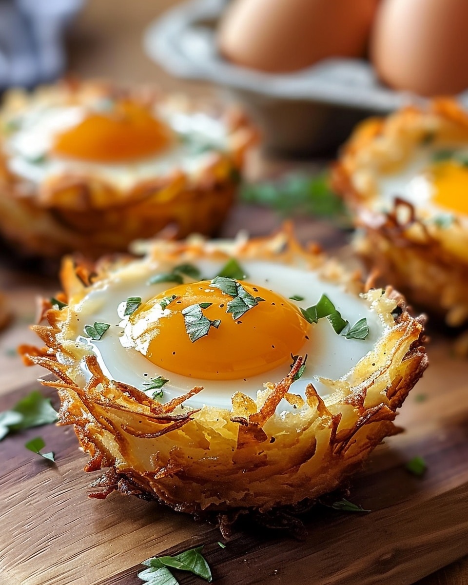 Eggs Nestled in Crispy Hash Brown Baskets