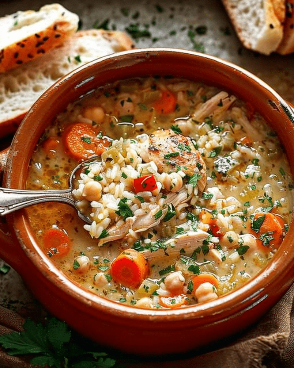 Creamy Chickpea & Chicken Rice Soup with Vegetables