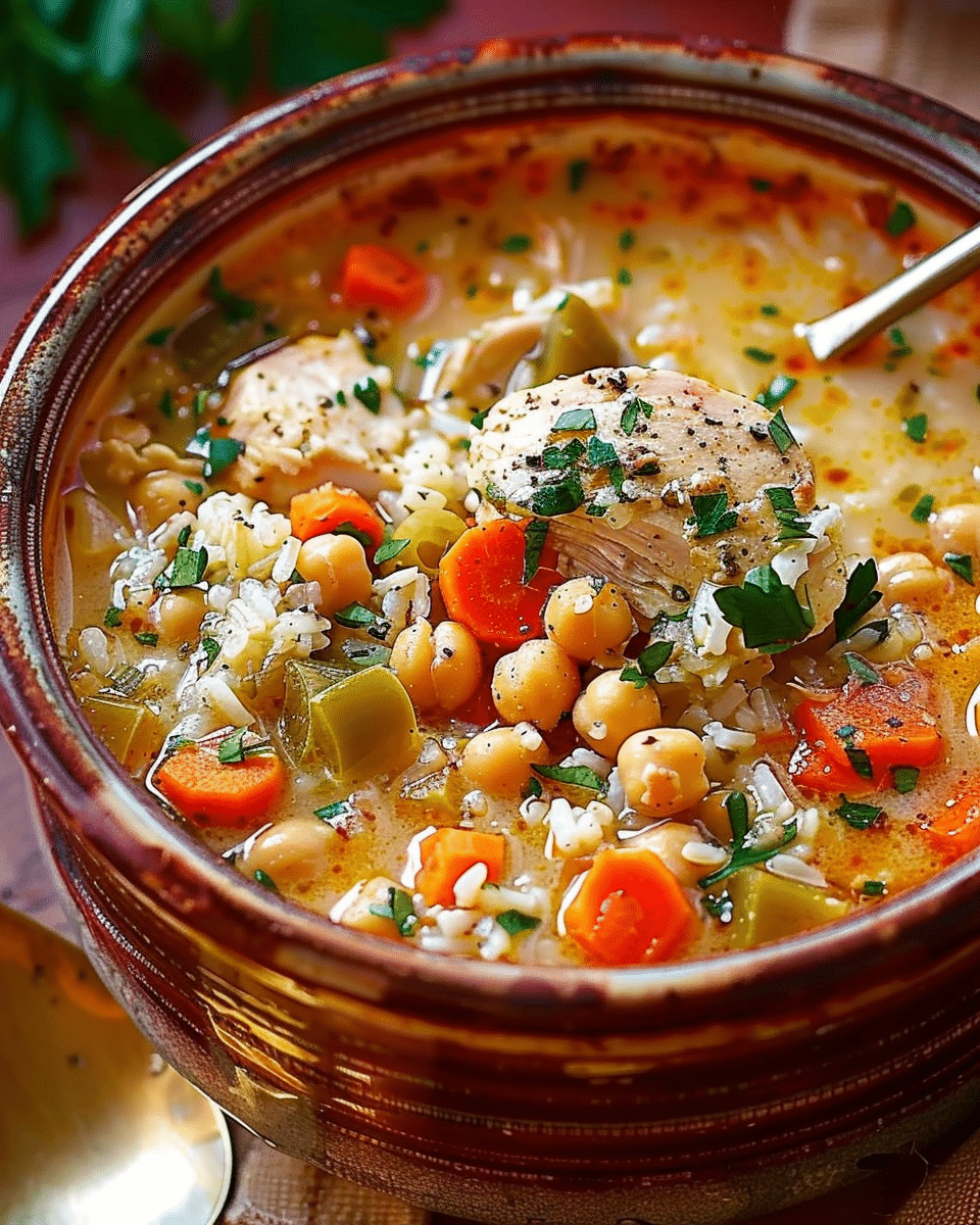 Creamy Chickpea & Chicken Rice Soup with Vegetables