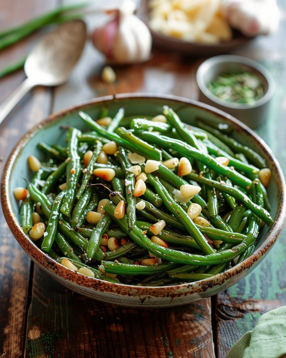 Roasted Green Beans with Garlic, Lemon, Pine Nuts & Parmesan