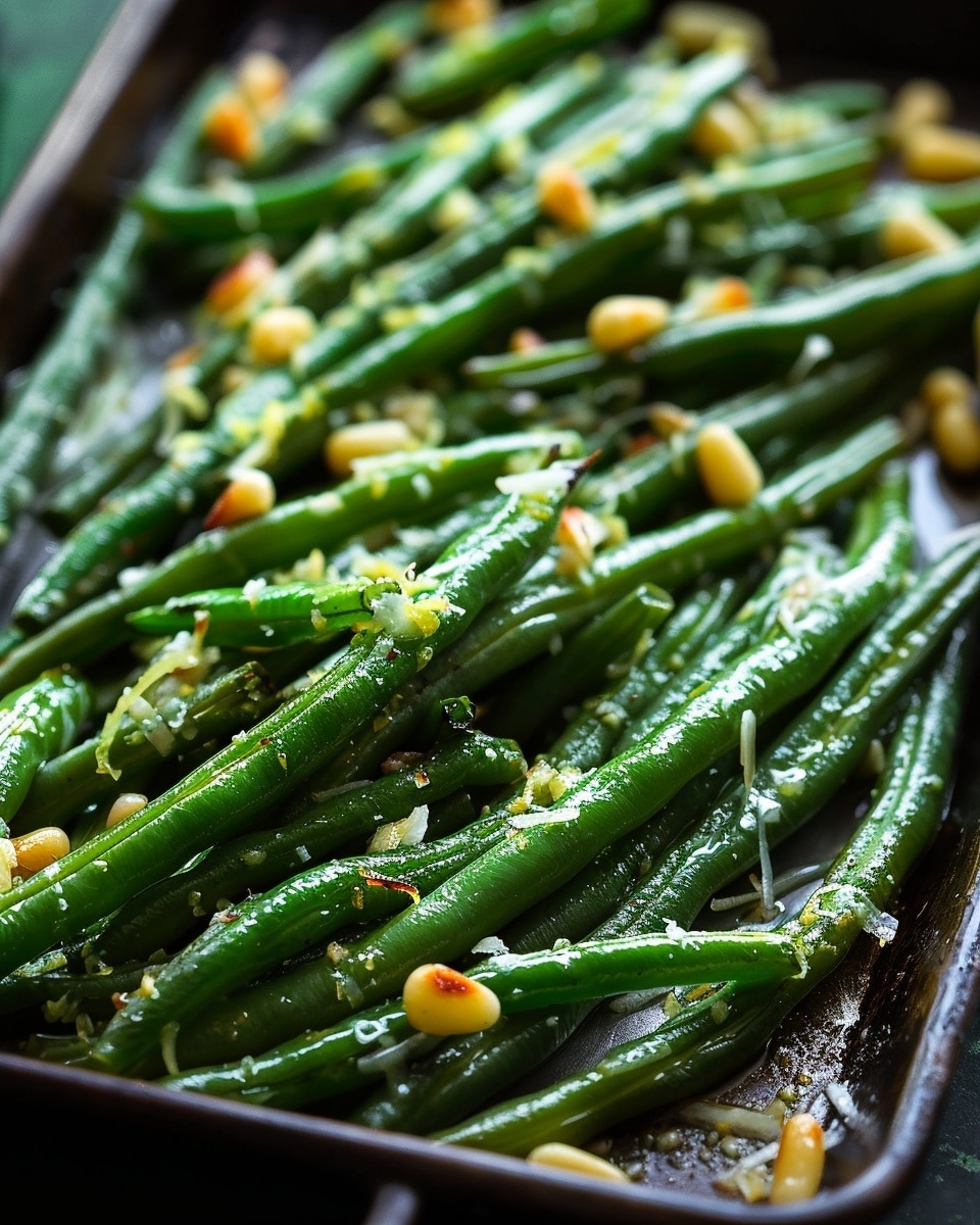 Roasted Green Beans with Garlic, Lemon, Pine Nuts & Parmesan