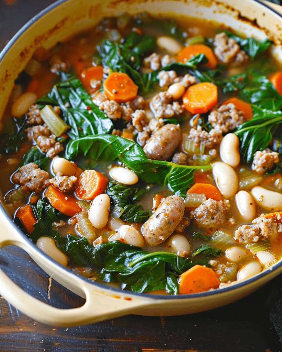 Italian Sausage White Bean Soup with Carrots & Spinach