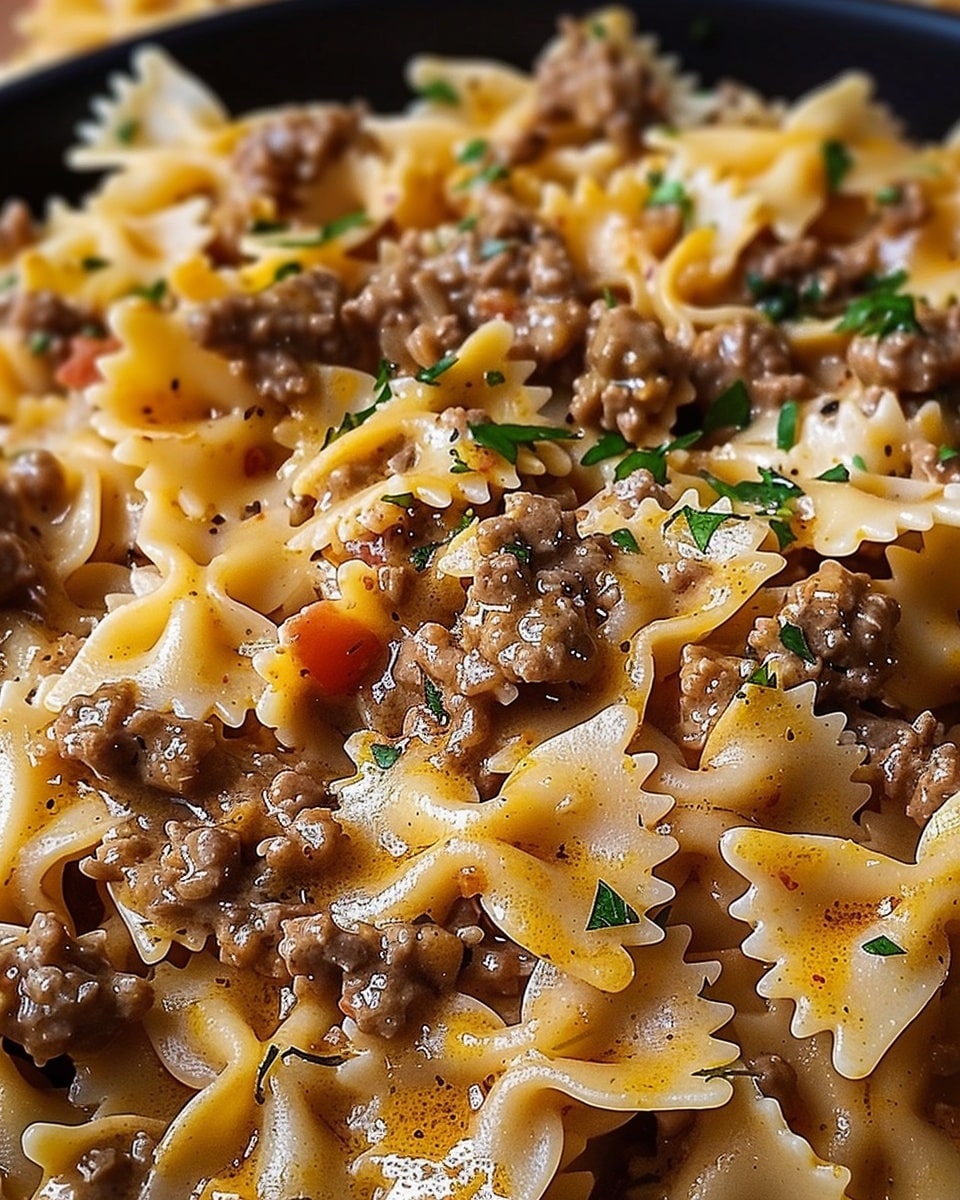 Creamy Velveeta Beef Pasta with Bowtie Noodles