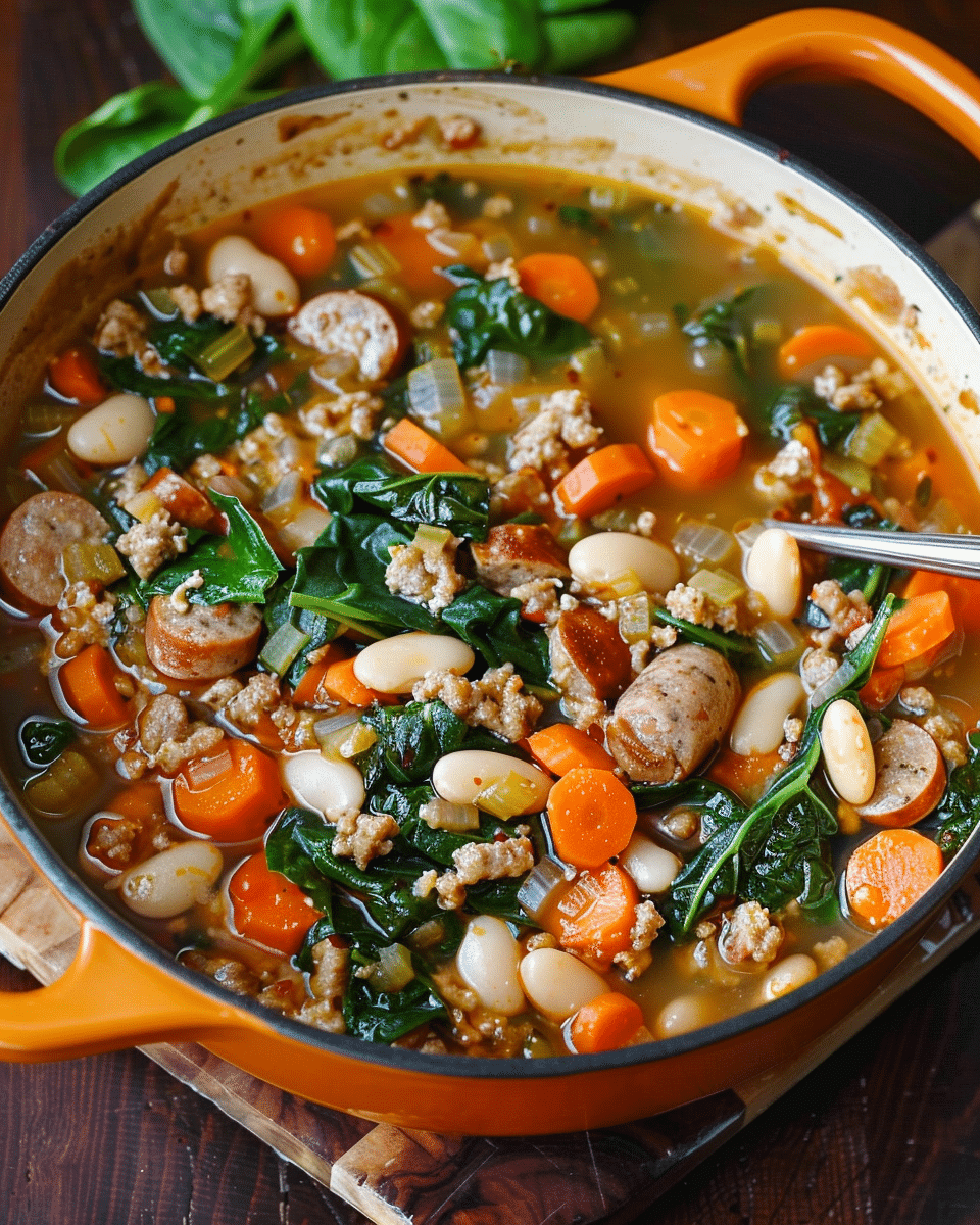 Italian Sausage White Bean Soup with Carrots & Spinach
