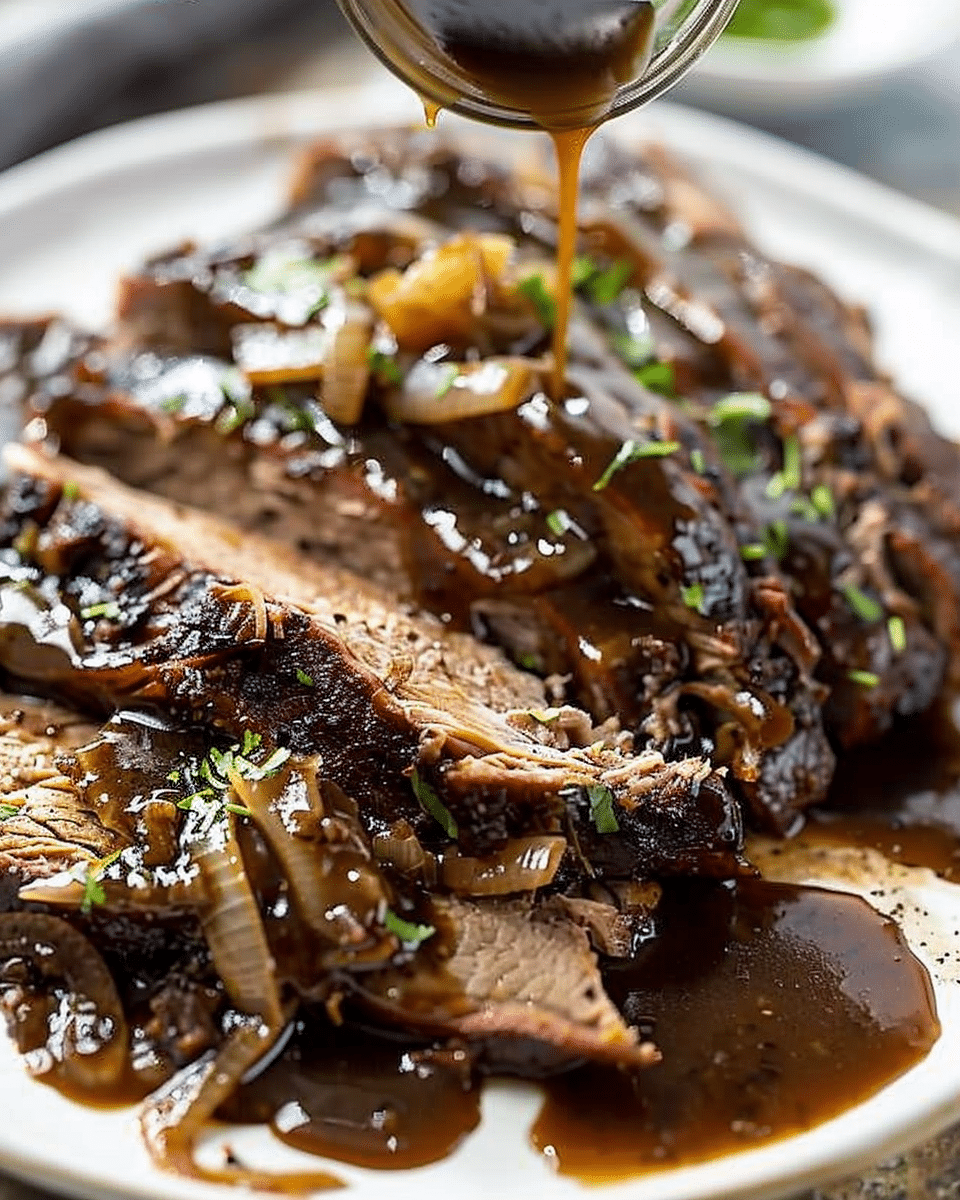 Slow Cooker Brisket with Balsamic Onion Gravy