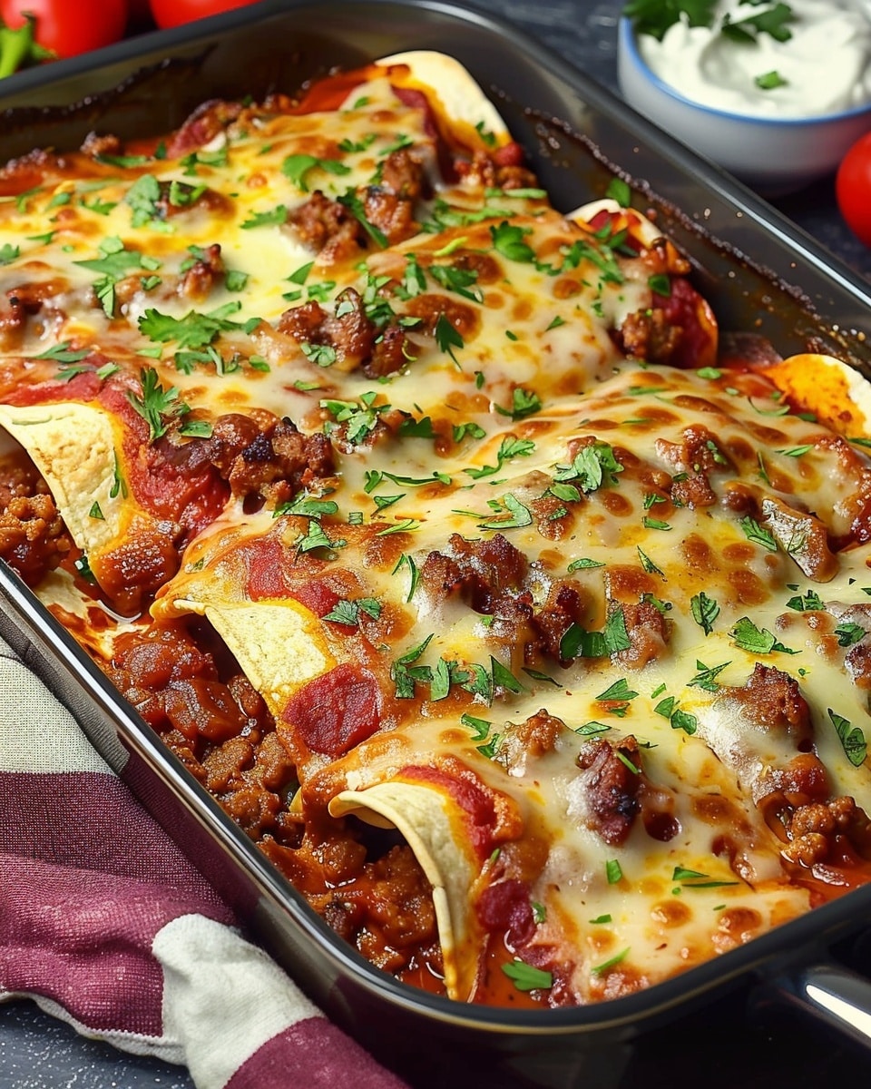 Pizza Enchiladas with Ground Beef