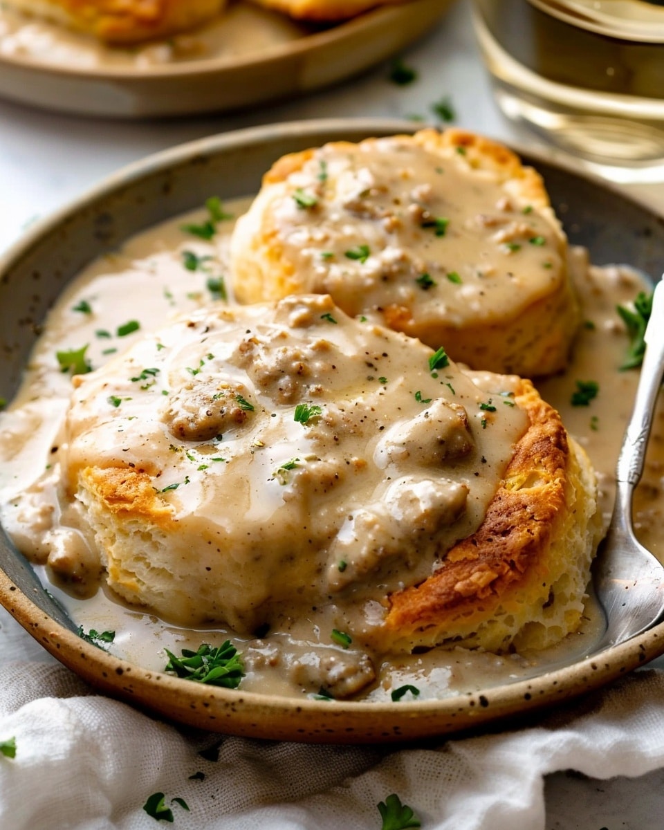 Homemade Sausage Gravy with Buttery Biscuits