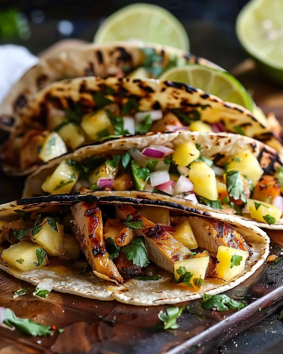 Teriyaki Chicken Tacos with Grilled Pineapple Pear Salsa