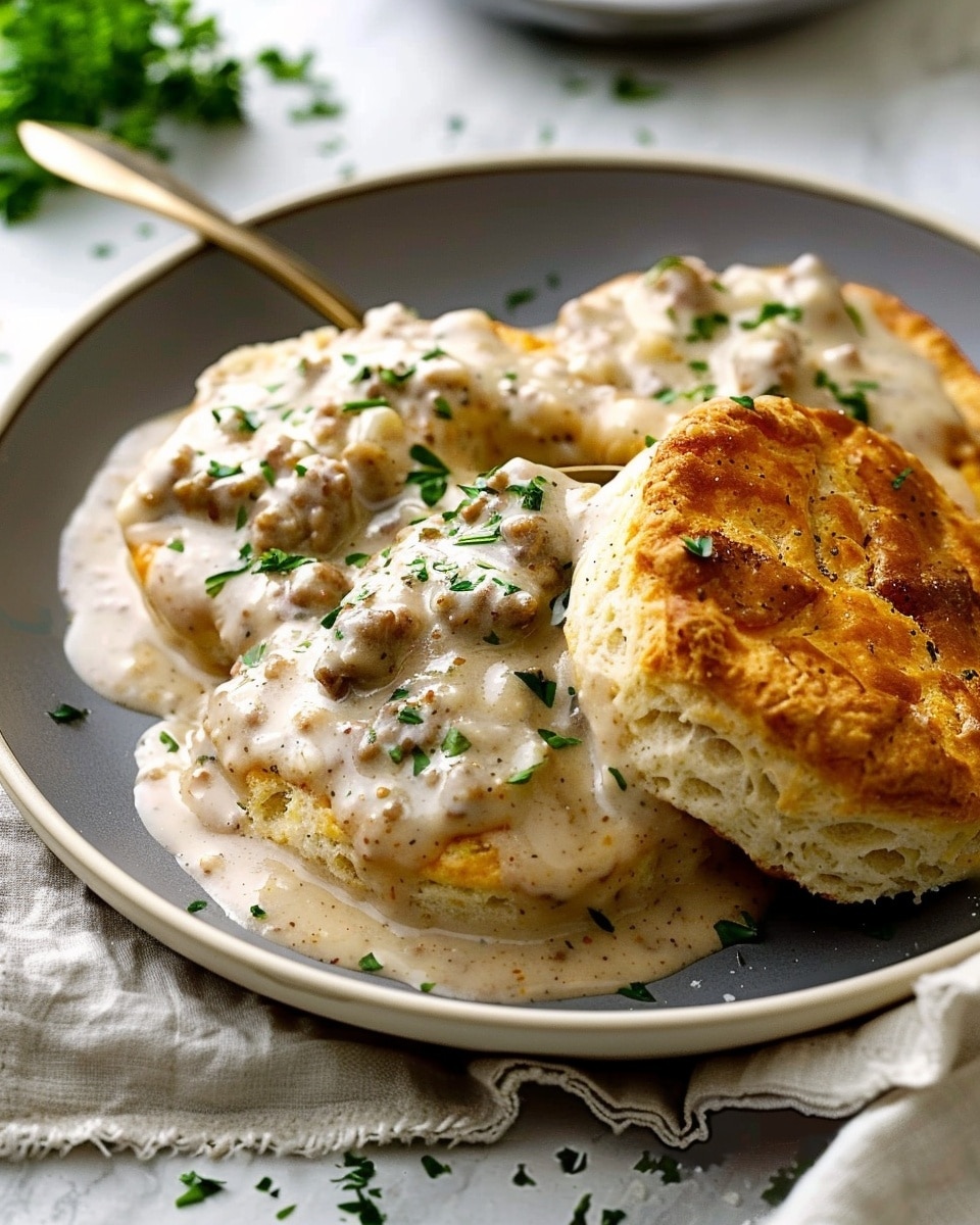 Homemade Sausage Gravy with Buttery Biscuits