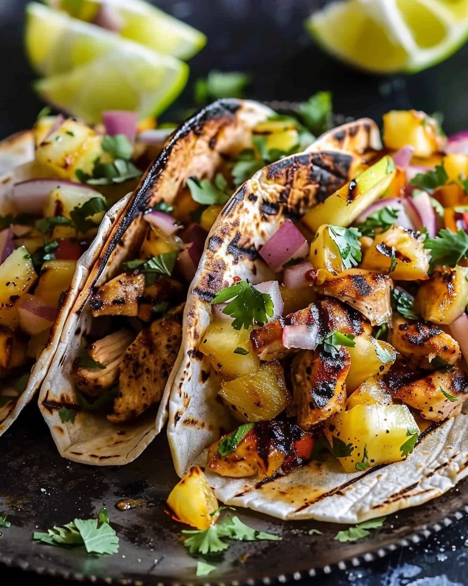 Teriyaki Chicken Tacos with Grilled Pineapple Pear Salsa