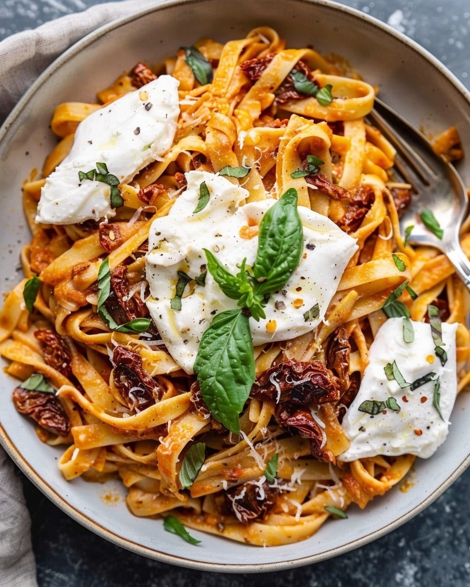 Creamy Sun-Dried Tomato Pasta with Melted Burrata