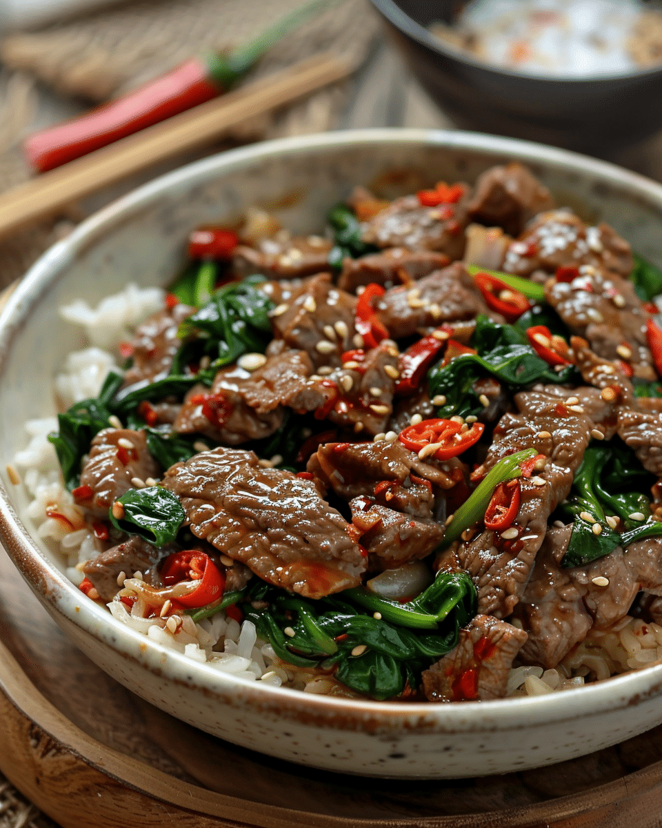 Chili Garlic Beef and Spinach Stir-Fry