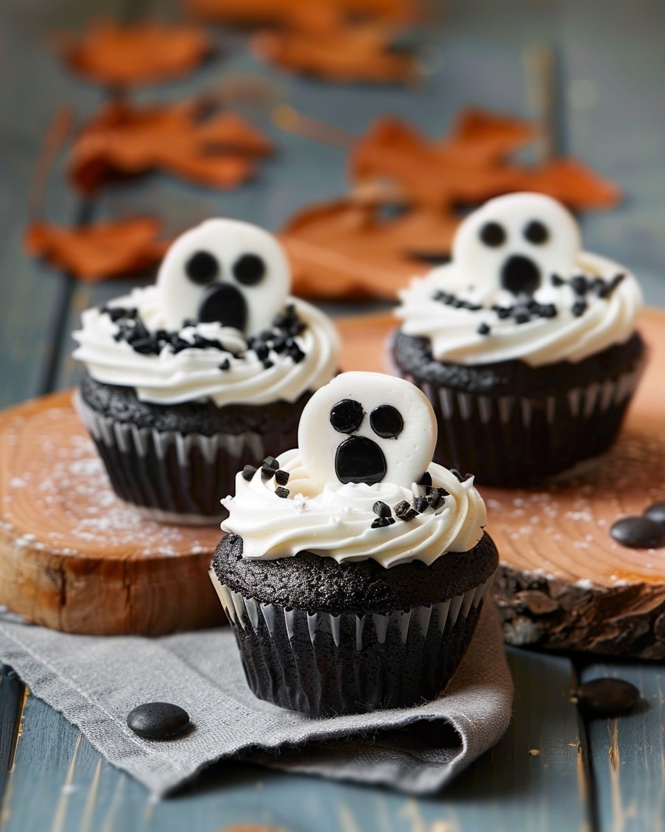 Black Cocoa Ghost Cupcakes