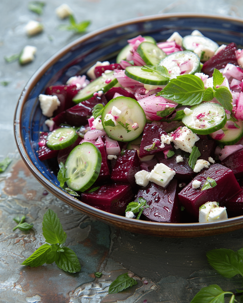 Easy Beet Salad Recipe with Feta and Cucumbers