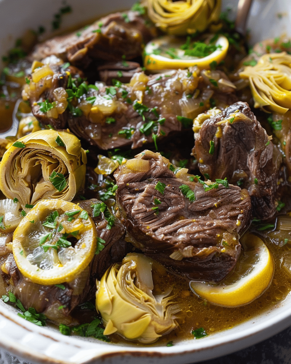 Beef & Artichokes Stewed in a Lemon Sauce