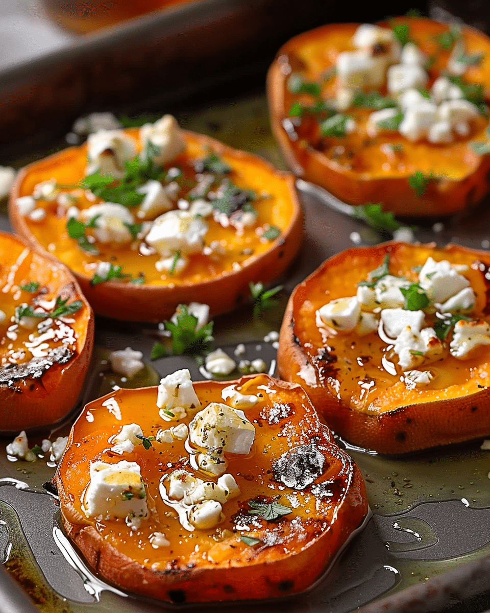 Roasted Sweet Potato Rounds with Honey & Feta