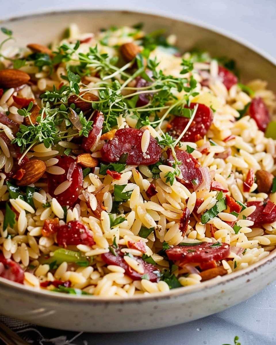 Risoni/Orzo Salad with Crispy Salami Bits