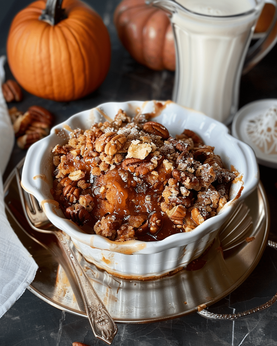 Pumpkin Pecan Crisp with Maple Cinnamon Brown Butter Sauce
