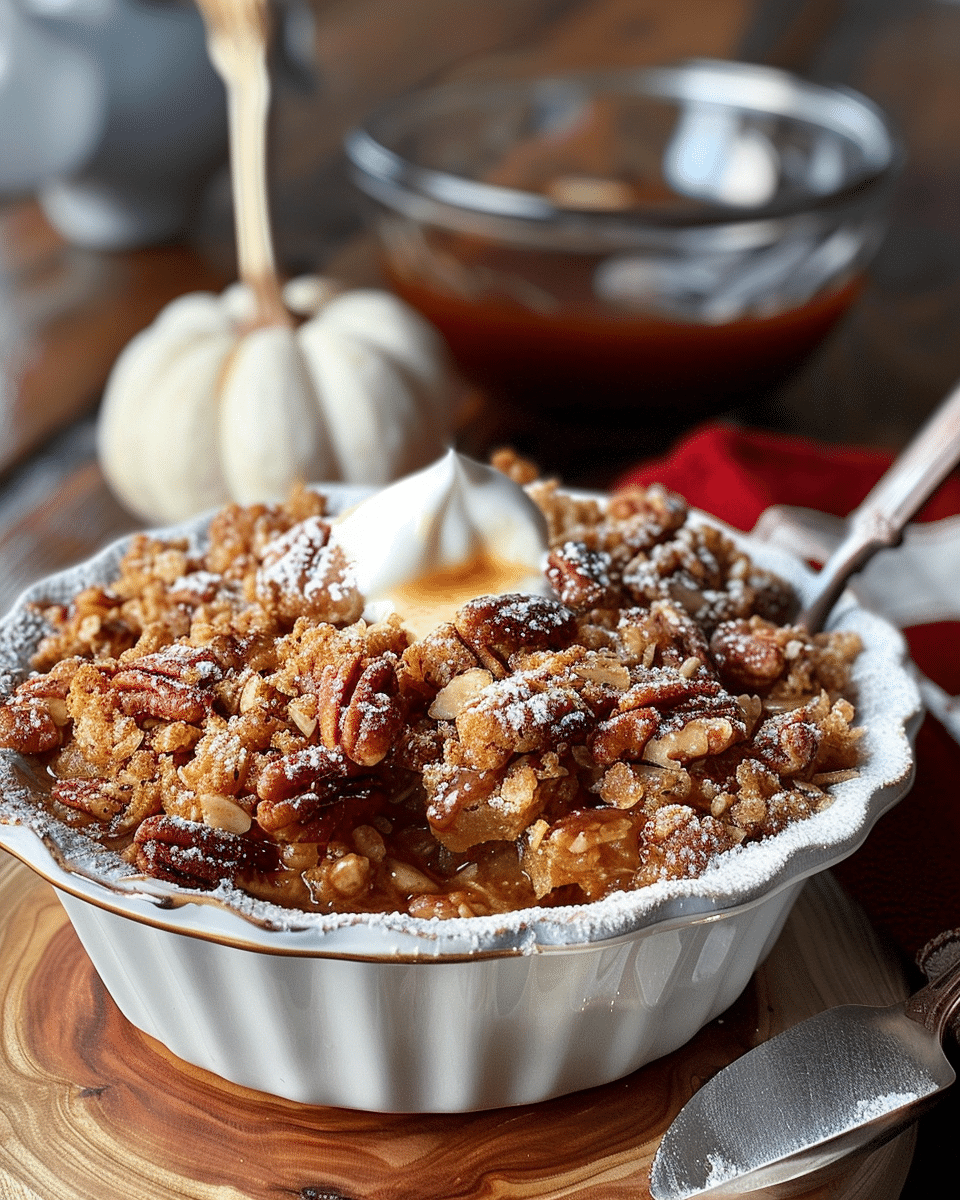 Pumpkin Pecan Crisp with Maple Cinnamon Brown Butter Sauce