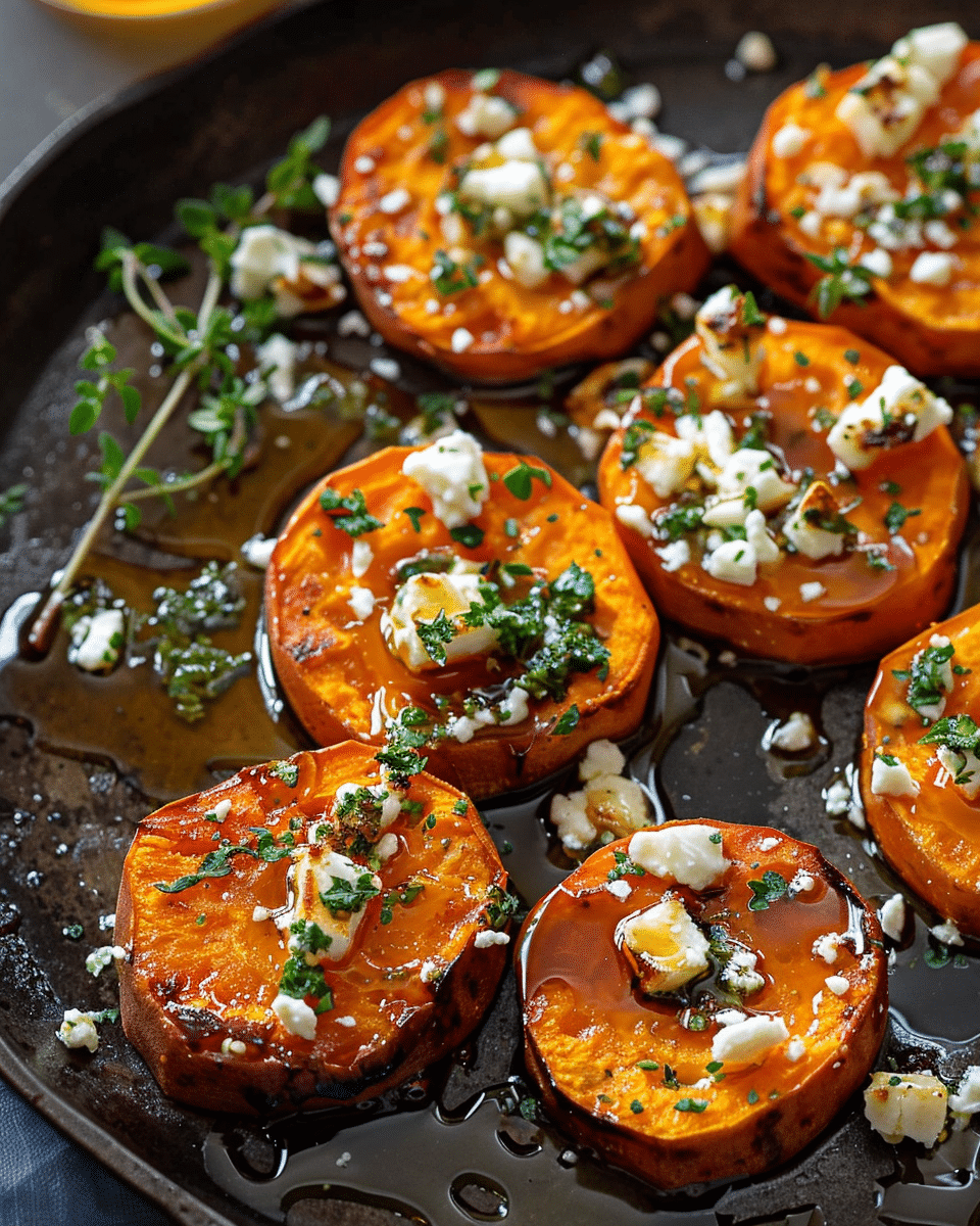 Roasted Sweet Potato Rounds with Honey & Feta