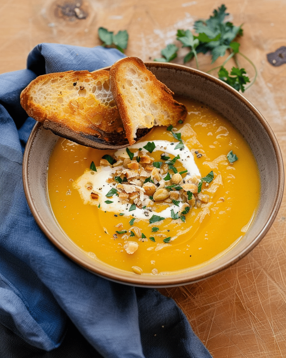 Butternut Squash Soup with Cheesy Toast Points