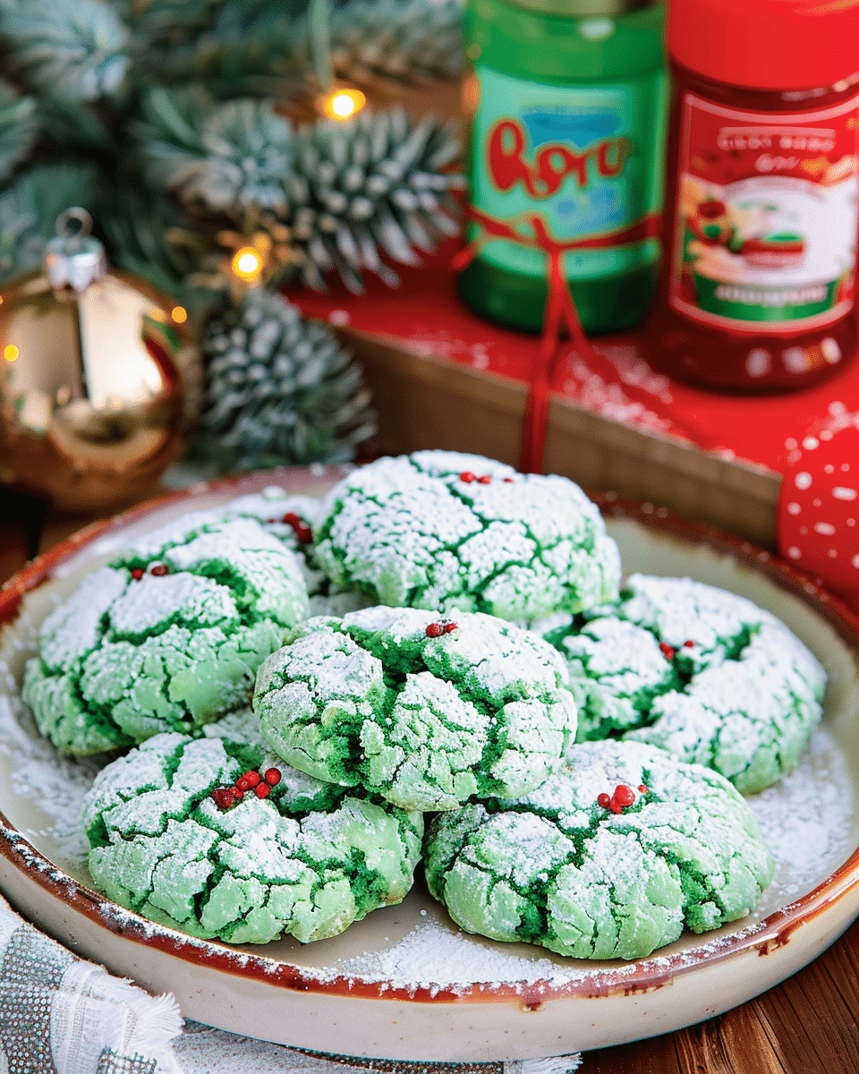 Grinch Crinkle Cookies