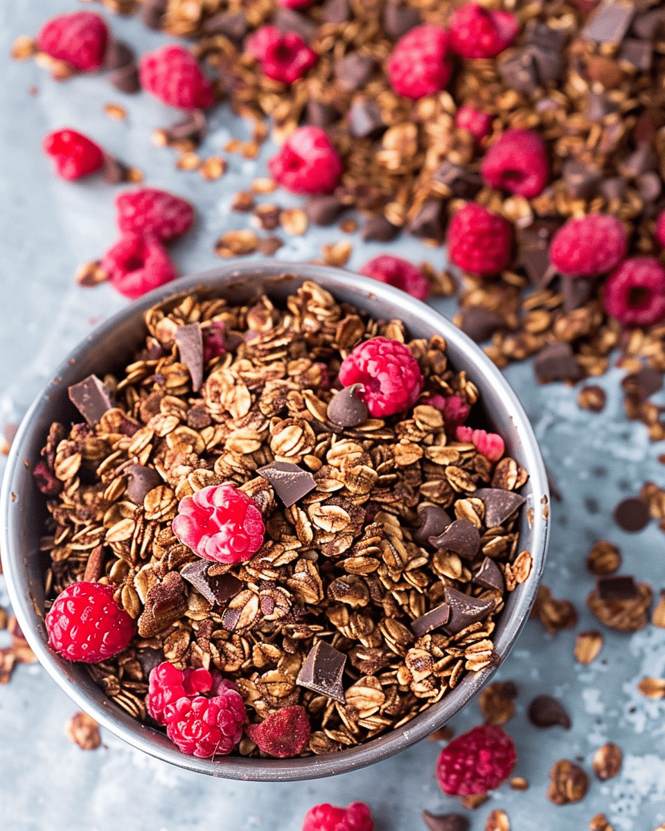 Homemade Chocolate Granola with Raspberries