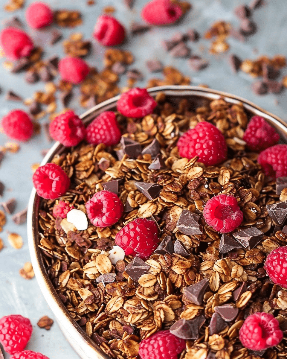 Homemade Chocolate Granola with Raspberries