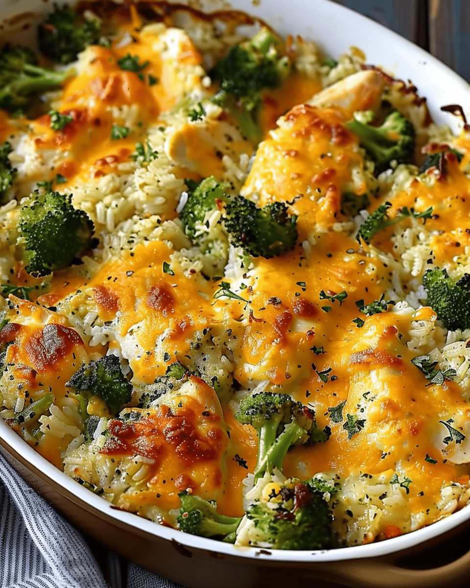 Cheesy Chicken, Rice & Broccoli Bake