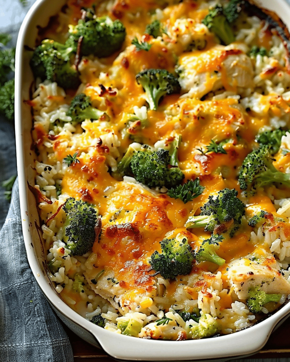 Cheesy Chicken, Rice & Broccoli Bake
