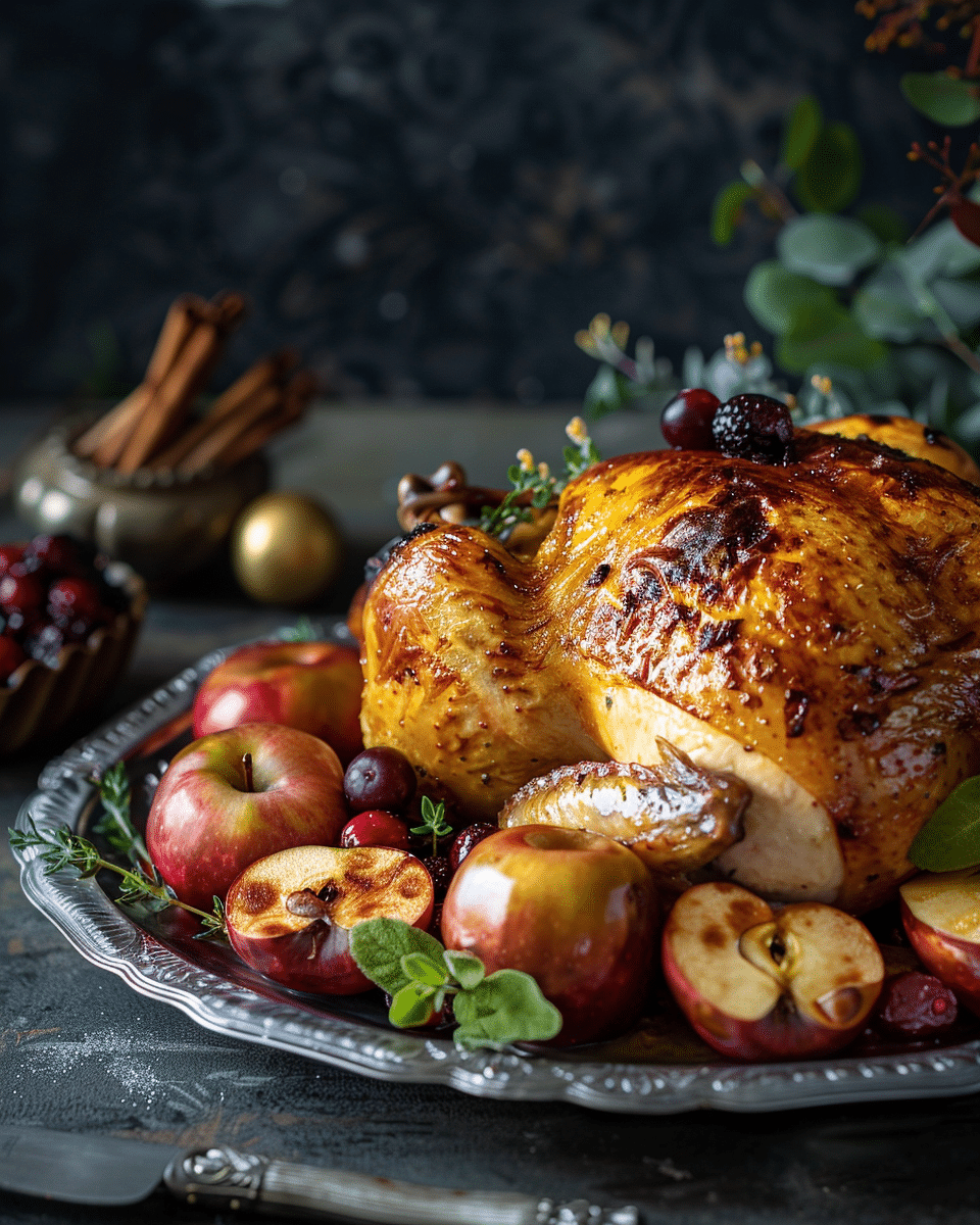 Stuffed Roast Chicken with Cranberries and Apples