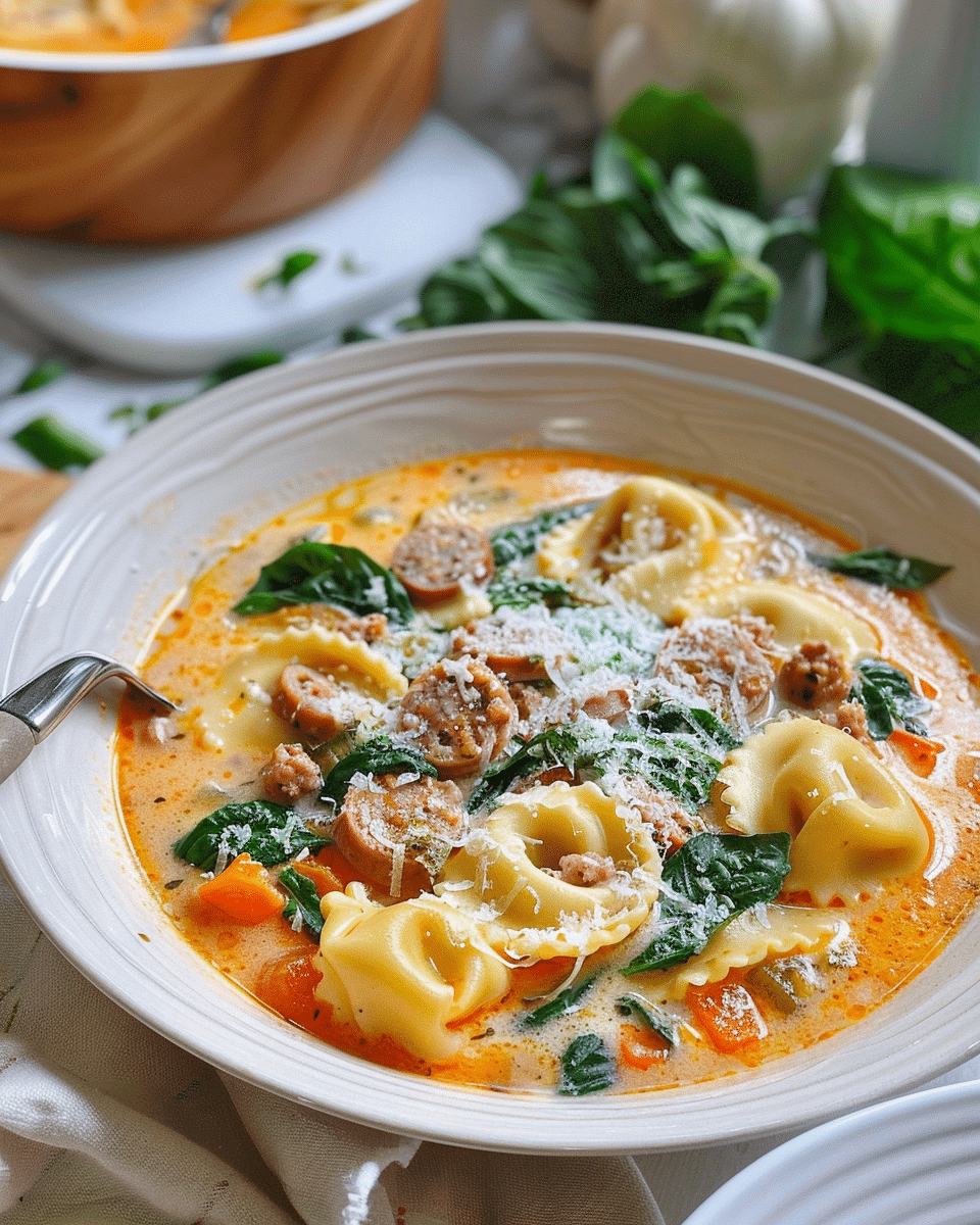 Creamy Chicken Sausage & Tortellini Soup