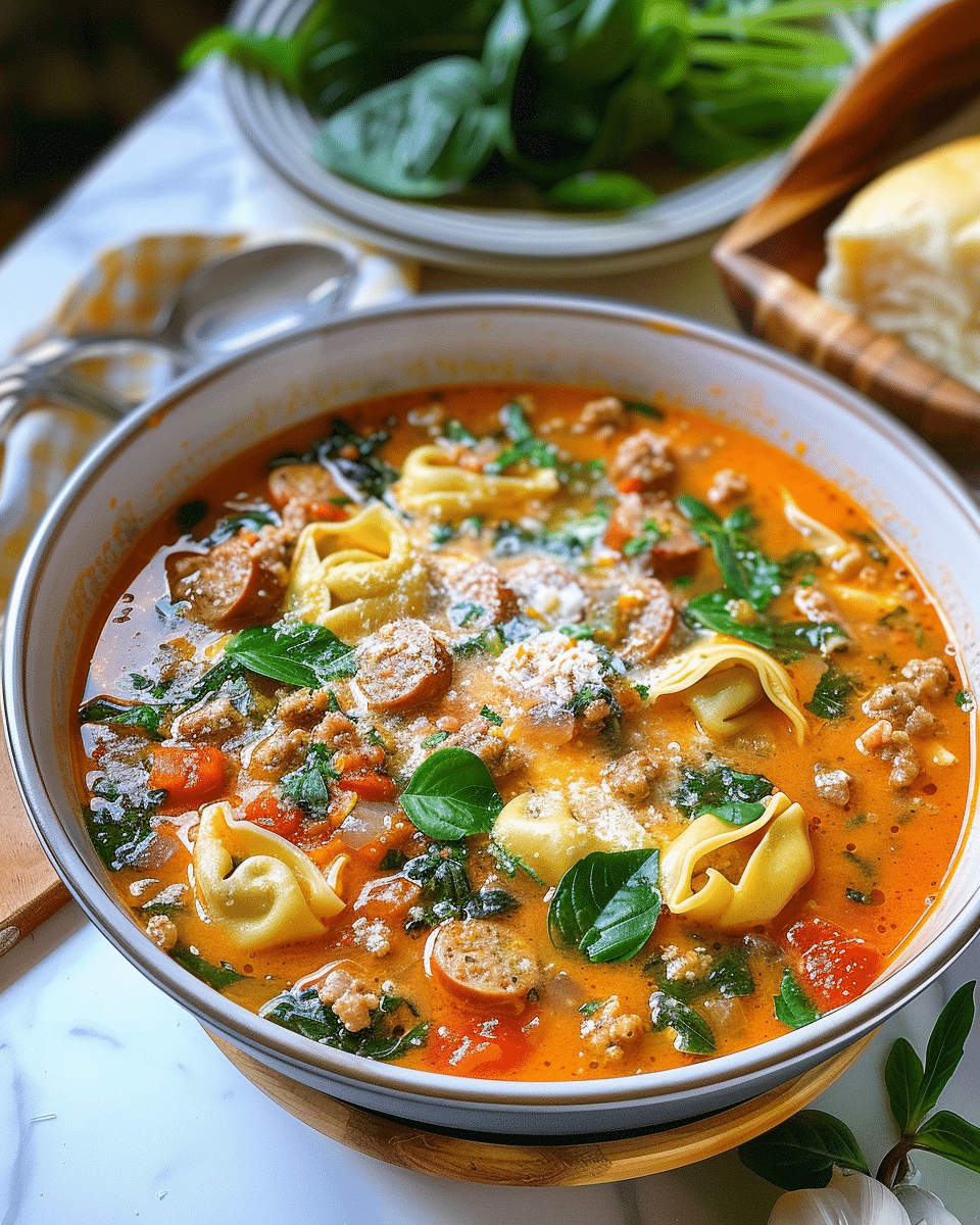 Creamy Chicken Sausage & Tortellini Soup