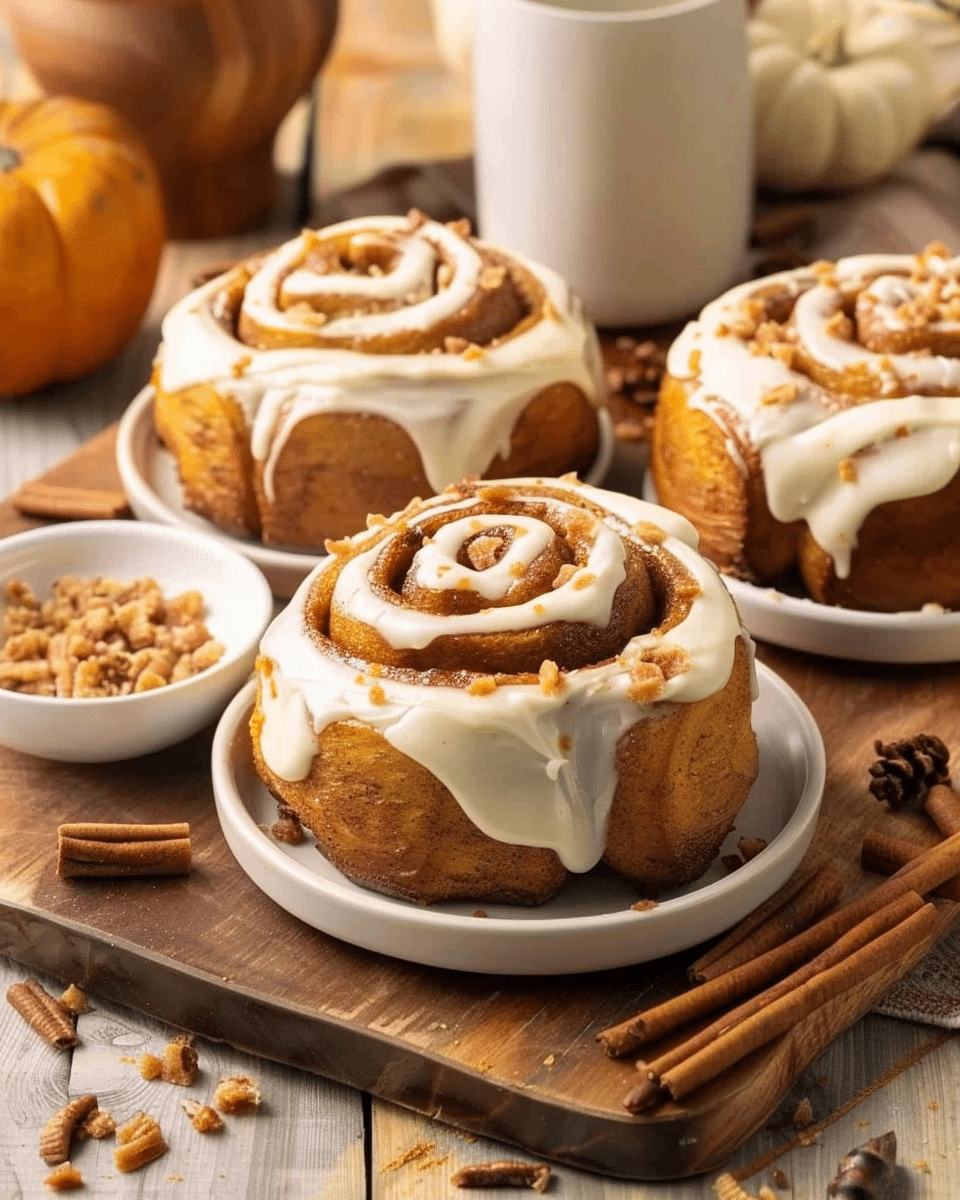 Pumpkin Shaped Cinnamon Rolls with Cream Cheese Frosting