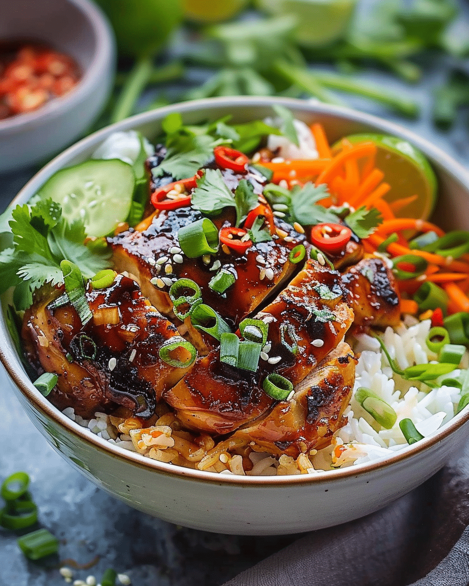 Sweet Chili Chicken Rice Bowls with Chicken Thighs