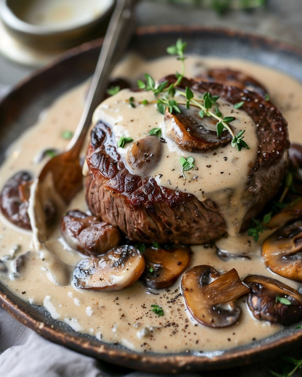 Filet Mignon with Creamy Mushroom Shallot Sauce