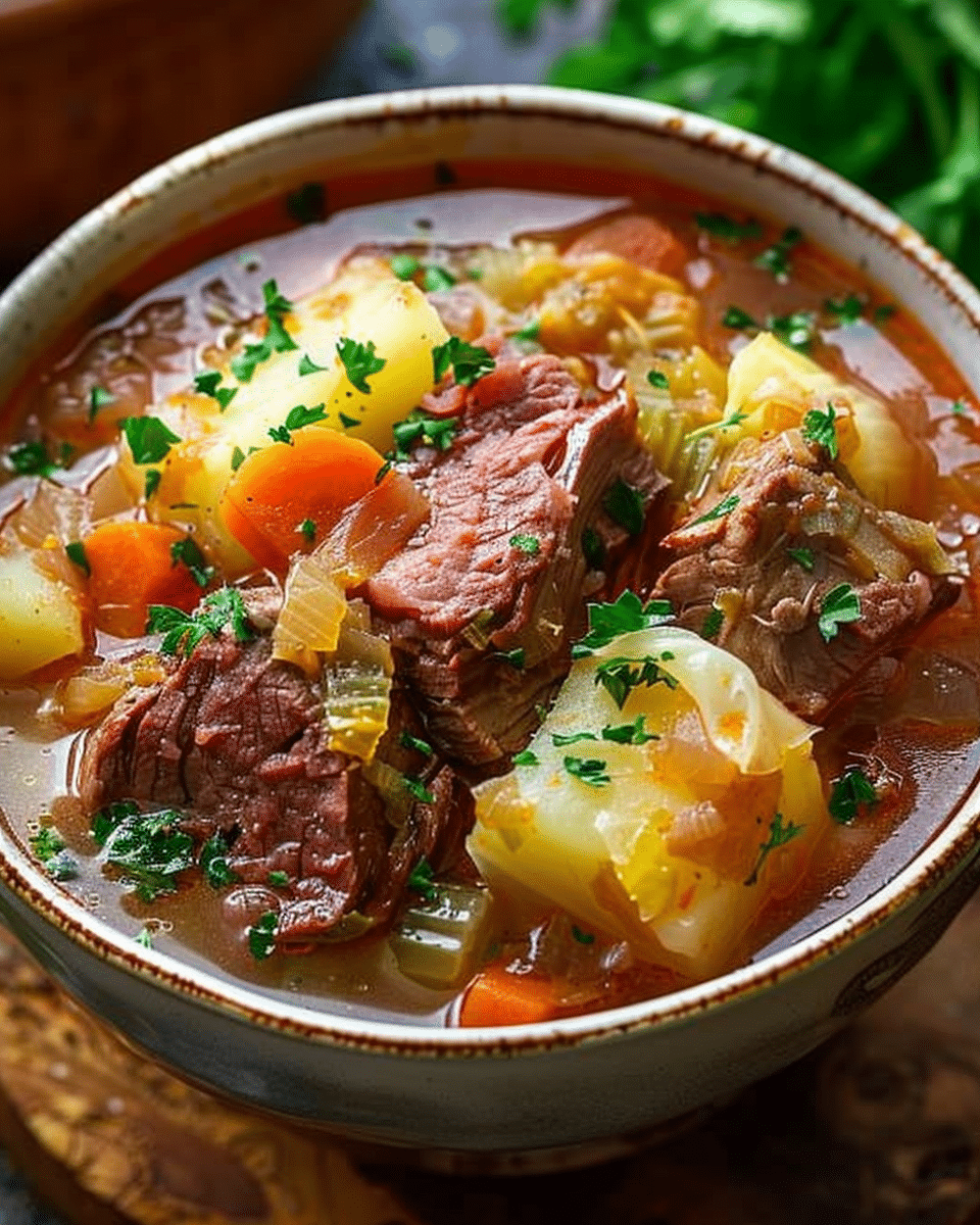Slow Cooker Corned Beef Stew with Cabbage & Potatoes