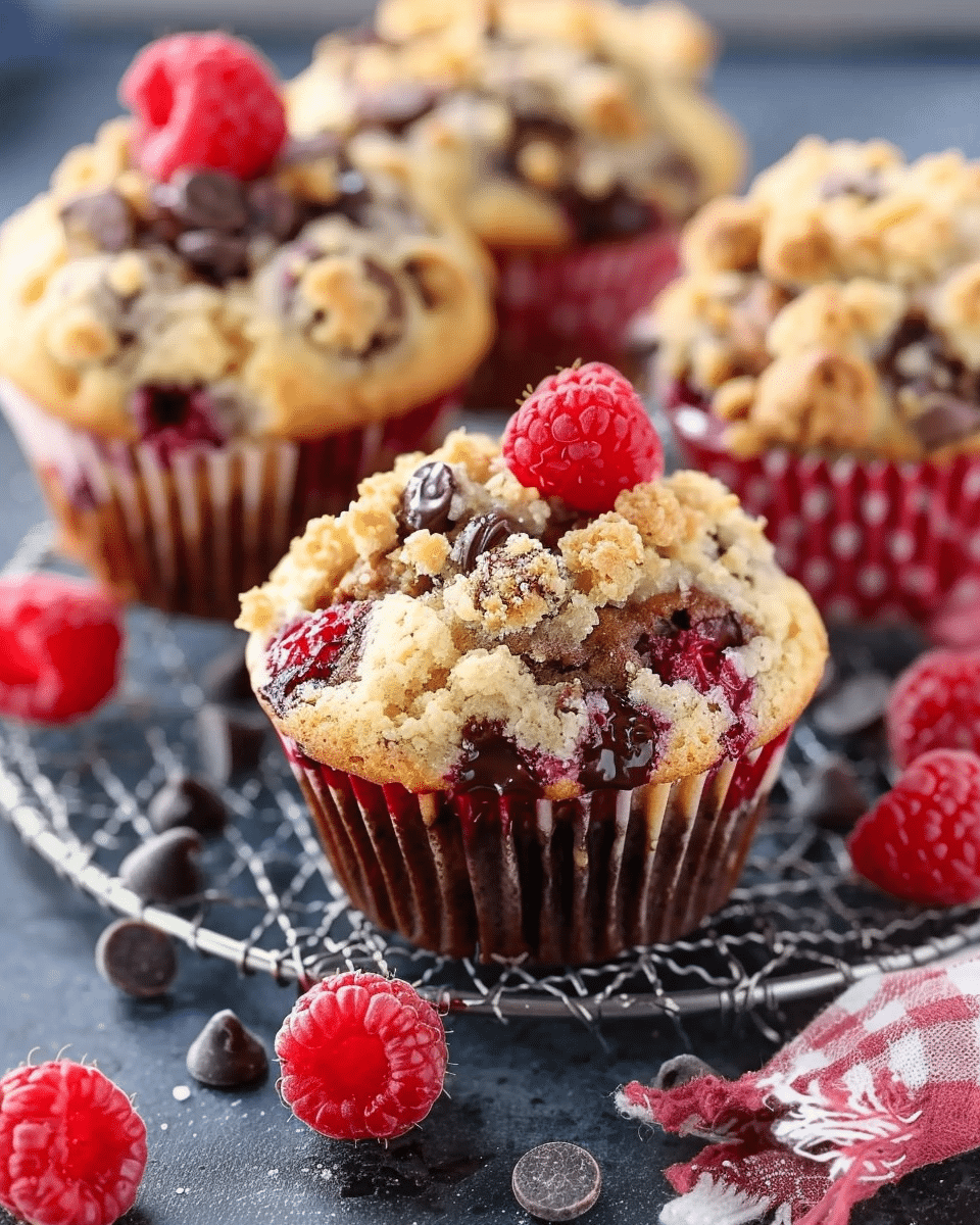 Raspberry and Chocolate Chip Muffins with Crumble Topping
