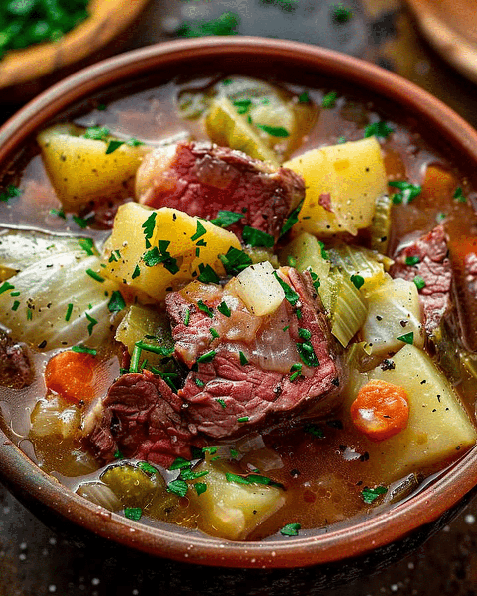 Slow Cooker Corned Beef Stew with Cabbage & Potatoes